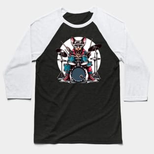 Devon Rex Cat Playing Drums Baseball T-Shirt